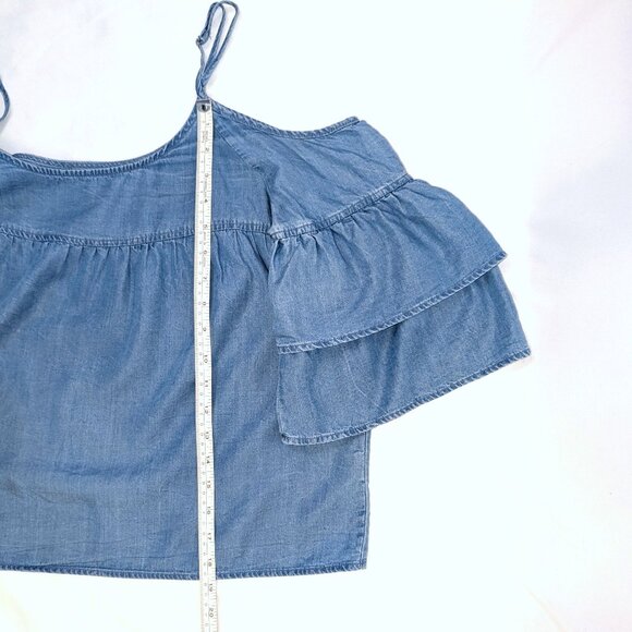 Walter Baker | Lyocell Cold Shoulder Blue Ruffle Sleeve "Tara" Top | Medium - Picture 13 of 14